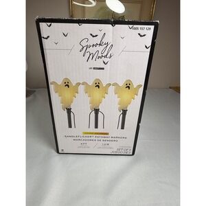 Spooky Moods Ghost Pathway Lights Set 3 LED Candle Flicker Halloween WORKS Box